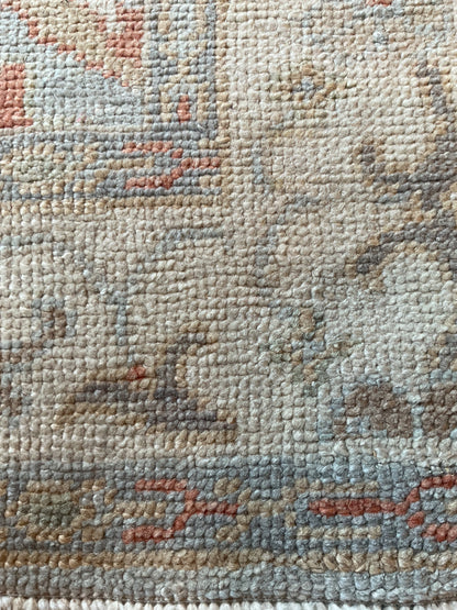 Turkish Oushak Runner, 3'1" x 13'6", in baby blue, ivory and rust - photo 3