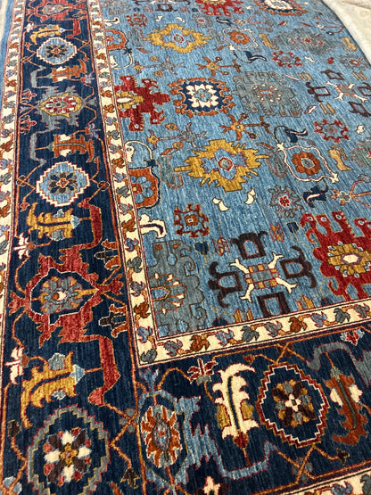 Afghan Mohal Rug, 8'5" x 10'3", in blue, gold, ivory and red - photo 4