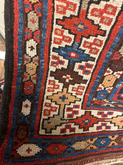 Antique Russian Kazak Runner, 3'10" x 11', in ivory, navy, red and rust - photo 3
