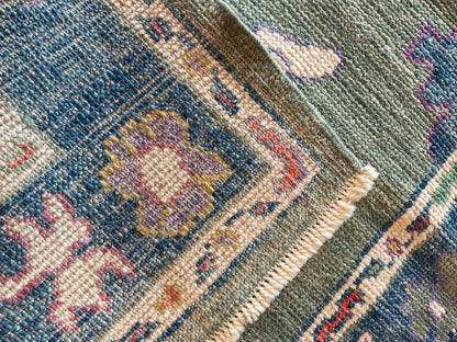 Turkish Oushak Runner, 2'10" x 10'3", in blue, green, ivory and pink - photo 5