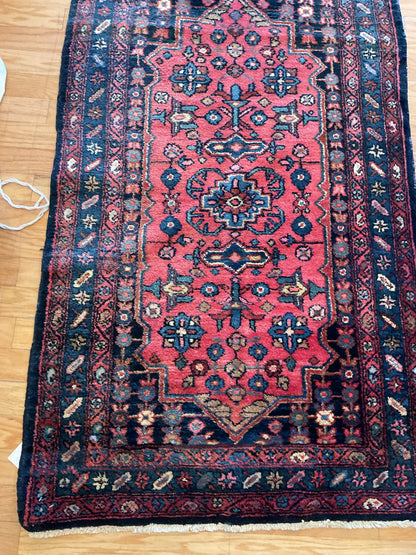 Antique Persian Kurdish Runner, 3'3" x 17'10", in ivory, navy and red - photo 2