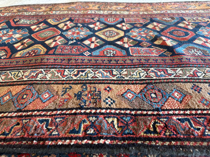 Antique Persian Kurdish Runner, 3'6" x 13'6", in gold, ivory, navy and rust - photo 3