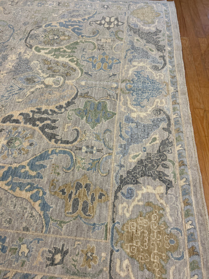 Pakistani Oushak Rug, 8'1" x 8'1", in baby blue, blue, grey and ivory - photo 2