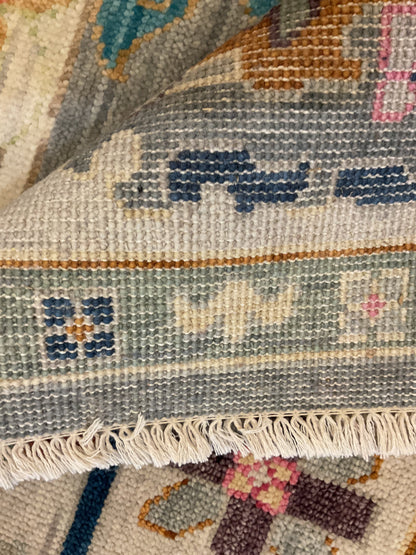 Indian Oushak Rug, 8'11" x 12', in blue, gold, grey and ivory - photo 4