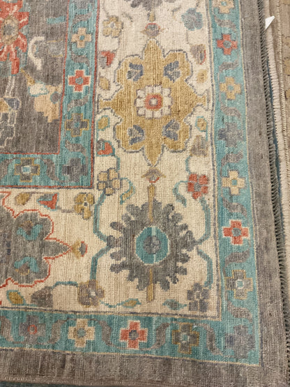 Afghan Oushak Rug, 8'10" x 12', in gold, grey, ivory and teal - photo 3