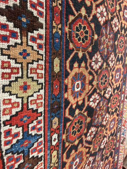 Antique Russian Kazak Runner, 3'10" x 11', in ivory, navy, red and rust - photo 2