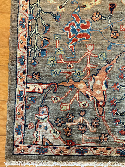 Afghan Bidjar Rug, 4'1" x 5'11", in grey, navy, peach and red - photo 3