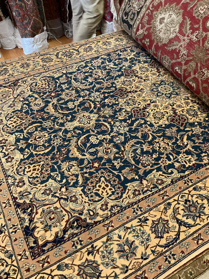 Persian Nain Rug, 5'8" x 9'3", in blue, burgundy, cream and navy - photo 4