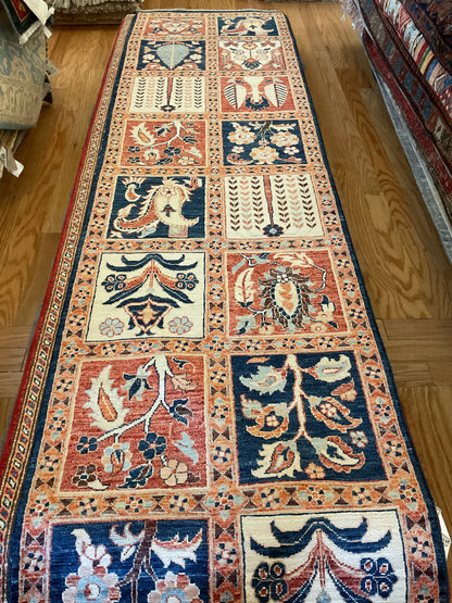 Afghan Baktarie Runner, 2'6" x 9'3", in ivory, navy, rust and salmon - photo 3