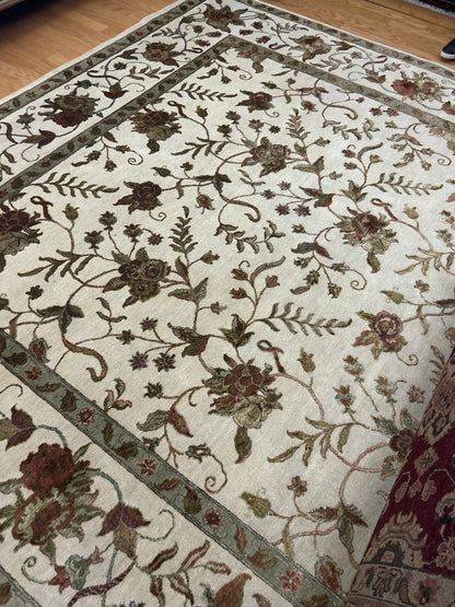 Indian Agra Jaipur Rug with Silk, 9' x 12', in brown, burgundy and ivory - photo 2