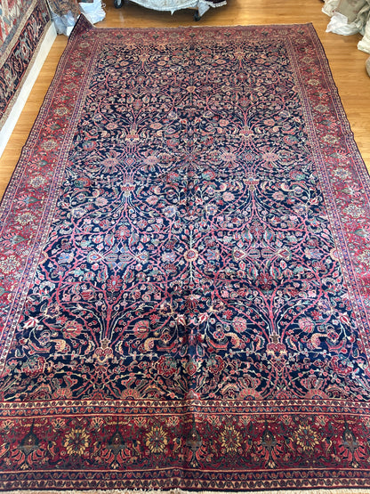 Antique Persian Sarouk Farahan Rug, 10'6" x 16'10", in burgundy, navy and red
