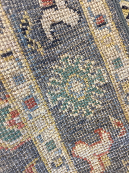Pakistani Oushak Runner, 2'9" x 11'3", in green, ivory, peach and periwinkle - photo 3