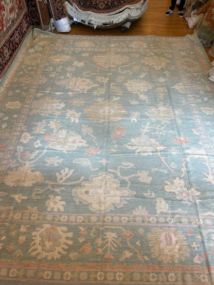 Afghan Oushak Rug, 12'1" x 15', in beige, gold, green and peach - photo 2