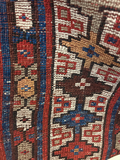 Antique Russian Kazak Runner, 3'10" x 11', in ivory, navy, red and rust - photo 4