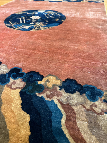 Antique Sino Chinese Peking Rug, 4'2" x 6'8", in blue, cream, navy and peach - photo 5