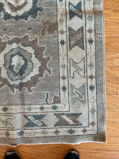 Turkish Oushak Runner, 3'1" x 10'4", in grey, ivory and teal - photo 4