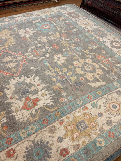 Afghan Oushak Rug, 8'10" x 12', in gold, grey, ivory and teal - photo 2