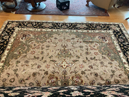 Sino Tabriz Rug with Silk, 10' x 14', in black, ivory, pistachio and salmon - photo 2