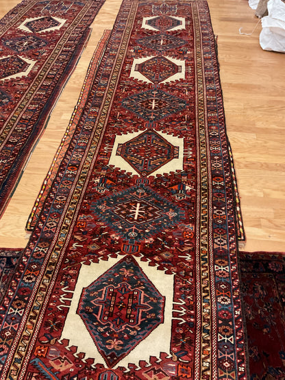 Vintage Persian Karajh Runner, 3'7" x 16'1", in ivory, navy, red and teal - photo 4