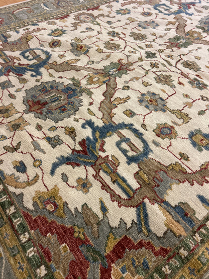 Indian Oushak Rug, 11'10" x 15', in blue, grey, ivory and red - photo 5