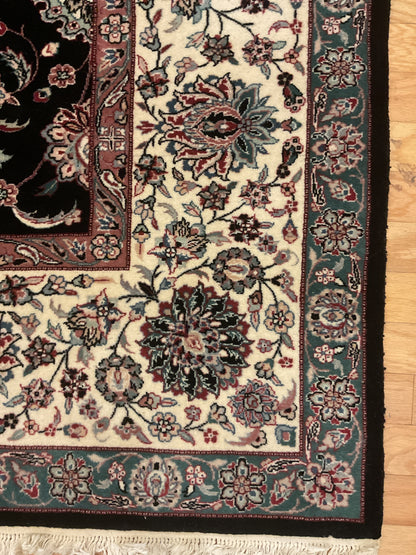 Vintage Sino Kashan Rug, 9' x 11'10", in black, green, ivory and pink - photo 2