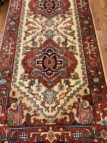 Indian Heriz Runner, 2'7" x 7'9", in baby blue, ivory, navy and rust - photo 3