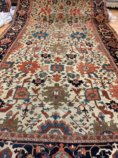 Antique Persian Serapi Rug, 11'5" x 20', in blue, ivory, navy and rust - photo 2