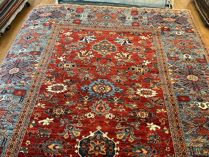 Afghan Zigler Rug, 9'1" x 11'7", in blue, ivory and red - photo 2