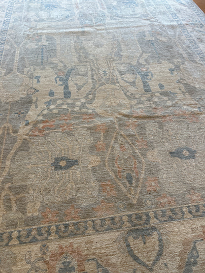 Afghan Oushak Rug, 9' x 11'8", in beige, blue, grey and salmon - photo 6
