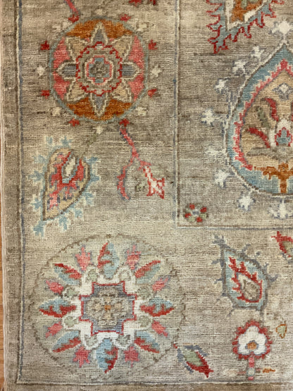 Afghan Mohal Rug, 4' x 5'11", in grey, ivory, red and teal - photo 4