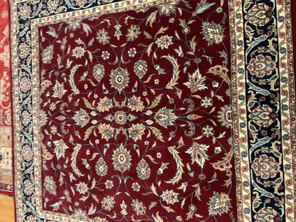 Indian Kashan Rug, 6' x 6', in burgundy, ivory and navy