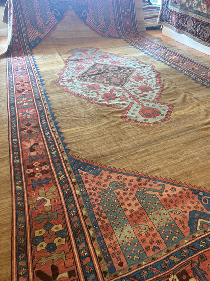 Antique Persian Serapi Rug, 11'3" x 20'10", in baby blue, brick, camel and navy - photo 4