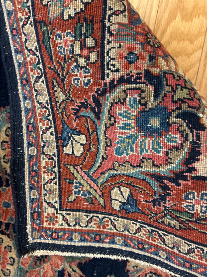 Antique Persian Gazvin Rug, 3'6" x 3'7", in navy, rust, salmon and teal - photo 3