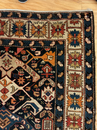 Antique Russian Kazak Rug, 3'5" x 5'7", in ivory, navy, orange and red - photo 3