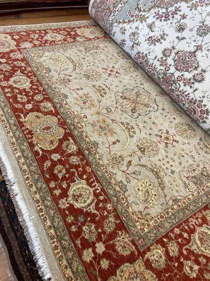 Indian Peshawar Rug, 8' x 10', in beige, gold, ivory and red - photo 2