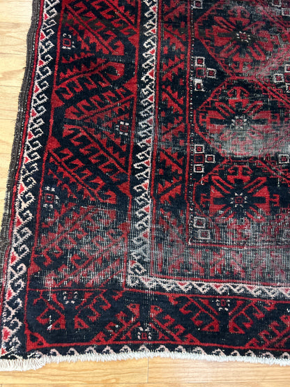 Vintage Afghan Turkman Runner, 5' x 9'6", in black, ivory and red - photo 2