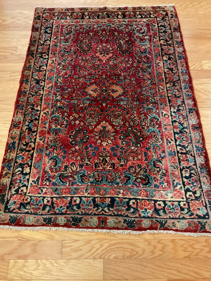 Antique Persian Sarouk Rug, 3'5" x 5'1", in black, green, ivory and red - photo 4