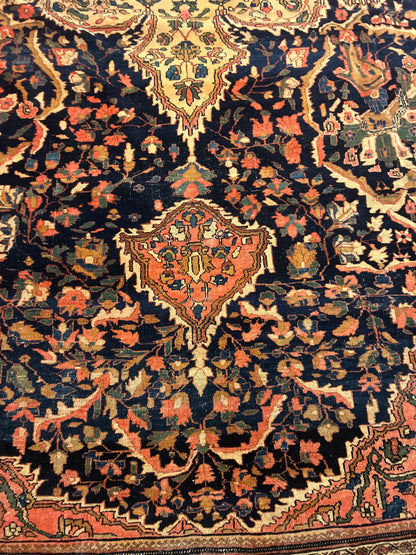 Antique Persian Sarouk Farahan Rug, 13'11" x 22'6", in gold, navy, rust and salmon - photo 4