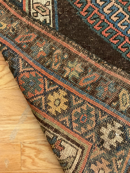 Antique Persian Kurdish Rug, 4'1" x 7'3", in brown, ivory, navy and rust - photo 4