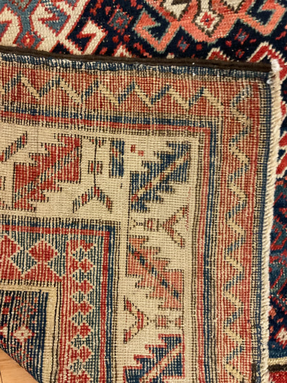 Antique Russian Kazak Runner, 3'4" x 8'1", in ivory, navy, red and teal - photo 2