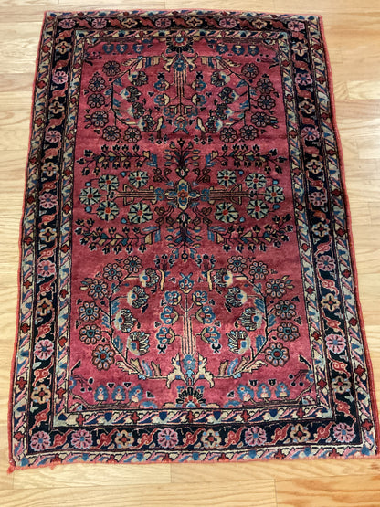 Antique Persian Sarouk Rug, 3'4" x 4'11", in baby blue, navy and rose - photo 4