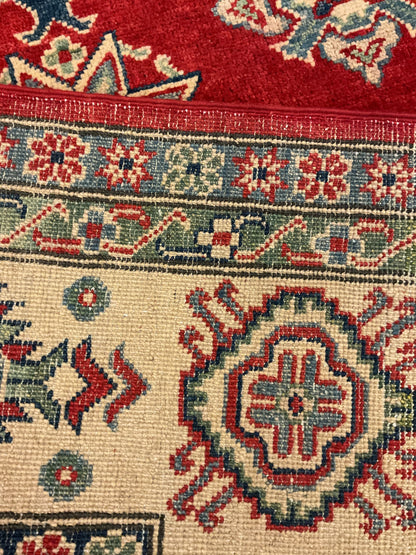 Afghan Kazak Rug, 8'2" x 10'8", in green, ivory and red - photo 4