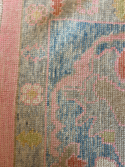 Turkish Oushak Rug, 12'8" x 14'7", in blue, green, pink and yellow - photo 3