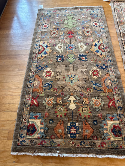 Afghan Peshawar Runner, 3'1" x 6', in baby blue, brown, cocoa and grey
