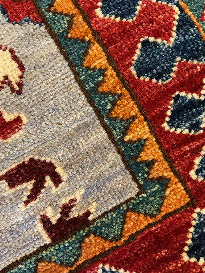Afghan Baktarie Runner, 2'6" x 8', in baby blue, gold, navy and red - photo 4