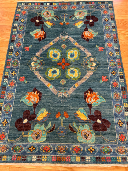 Pakistani Oushak Rug, 4' x 5'11", in navy