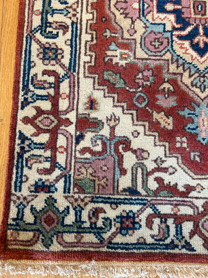 Indian Heriz Runner, 2'9" x 8'1", in baby blue, ivory, navy and rust - photo 3