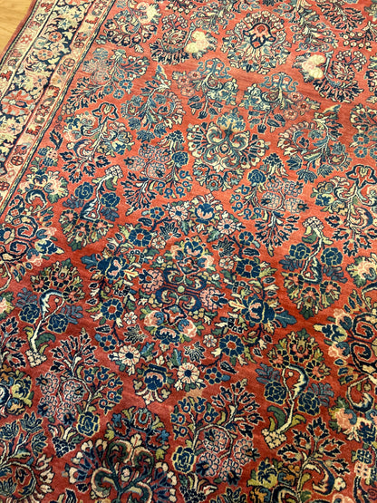 Antique Persian Sarouk Runner, 6'6" x 11'7", in ivory, navy and red - photo 2