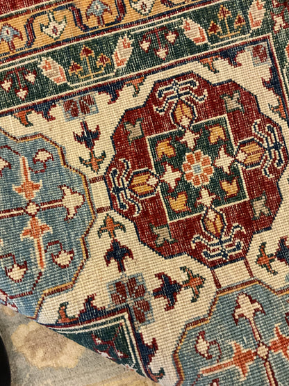 Pakistani Kazak Rug, 8' x 9'9", in blue, green, ivory and red - photo 5