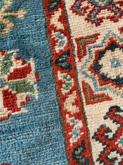 Afghan Kazak Runner, 2'8" x 13'6", in blue, green, ivory and red - photo 3